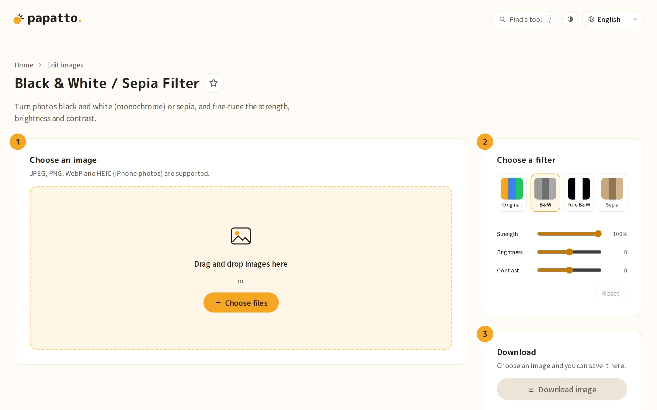 The Black & White / Sepia Filter tool